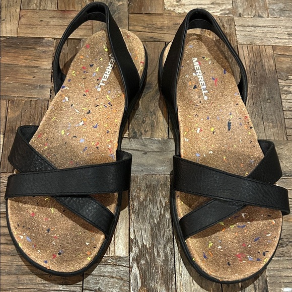 Merrell Napa Valley Slingback Leather Cork Sandals  Dark Malbec Size 8 - Picture 1 of 9